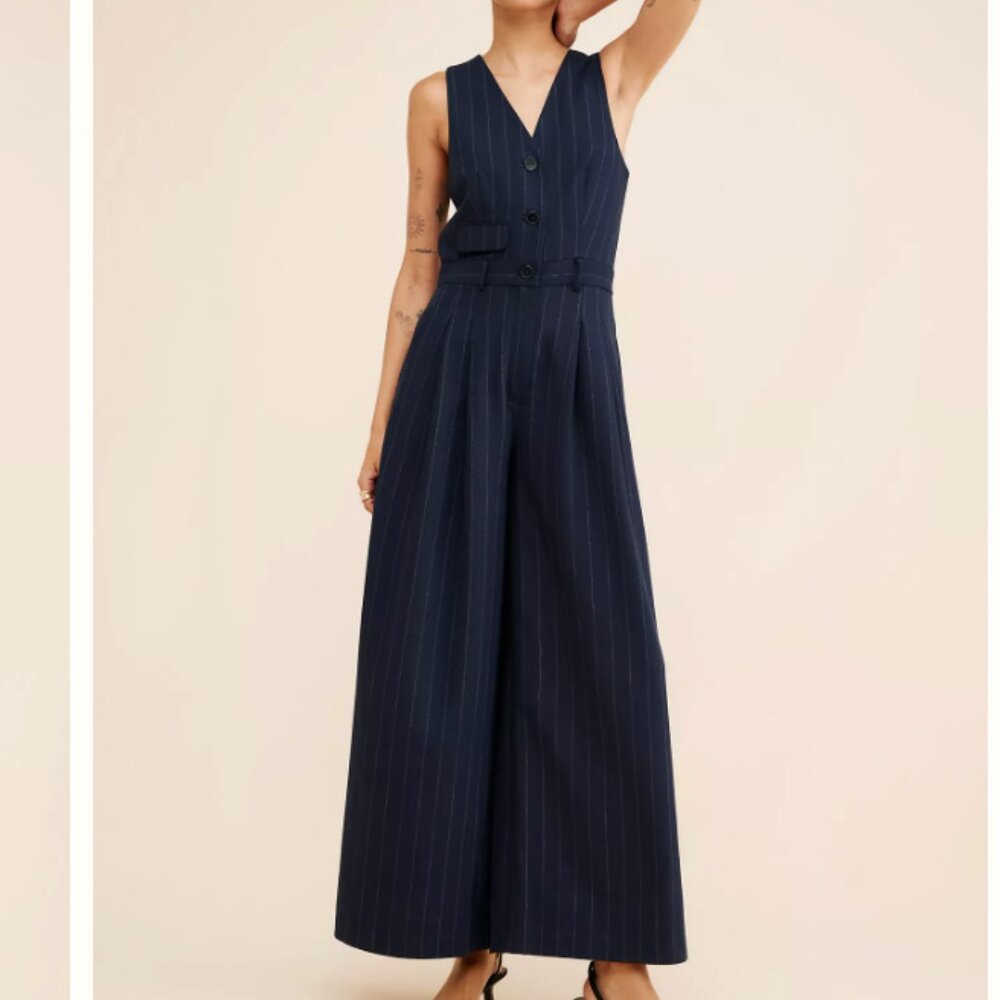 Anthropologie Navy Pinstripe Jumpsuit